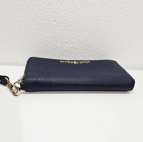 Michael Kors Jet Set Wallet Zip Around With Wristlet Dark Blue - Picture 10 of 14